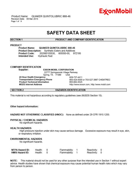 quintolubric 888 46 msds.